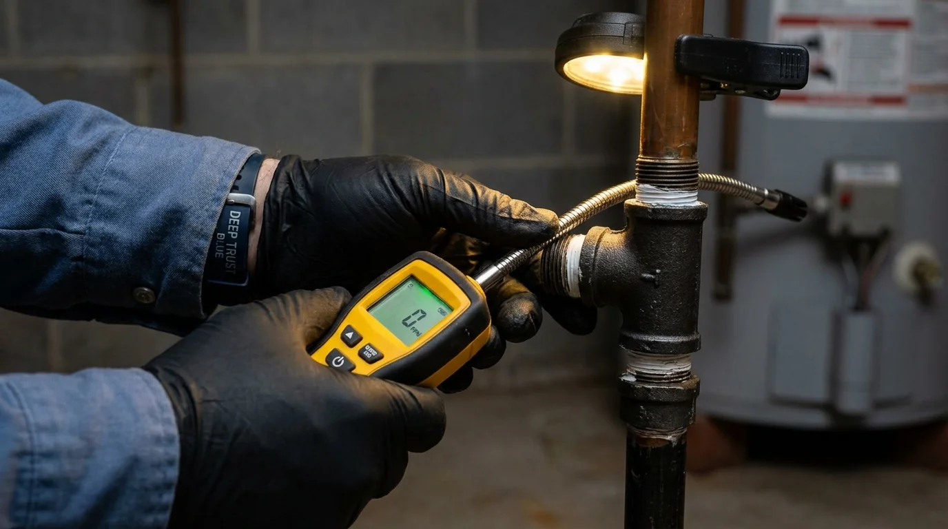 Gas leak detection with electronic sniffer by Johns Plumbing LLC in Andover