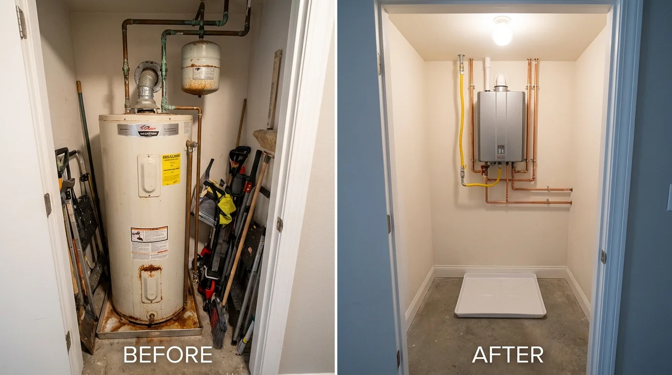 Tank water heater versus wall-mounted tankless unit comparison for Andover, MA homeowners